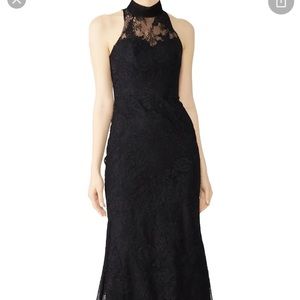 Badgley Mischka Black Column Halter Lace Gown 4